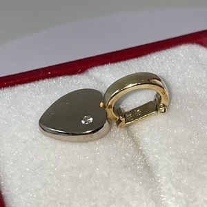 Solid 14K White Gold Heart Diamond Solitaire Yellow Gold Bale Enhancer Pendant